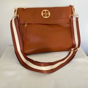 Tan Crossbody Bag with Wide Adjustable Strap & Gold Hardware